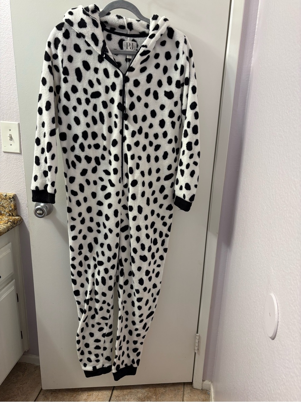 Women’s Small Dalmatian Hooded Fleece Onesie